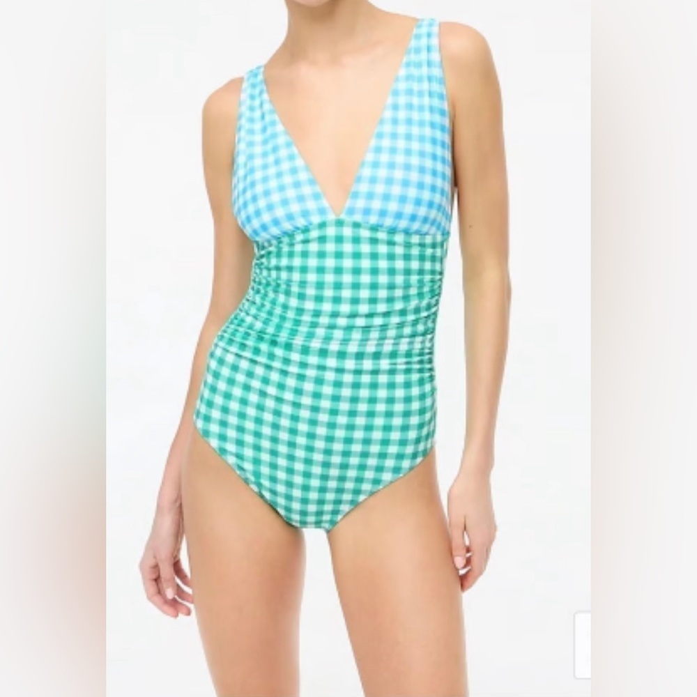 NWOT Size Large Green and Blue Gingham Check Swimsuit